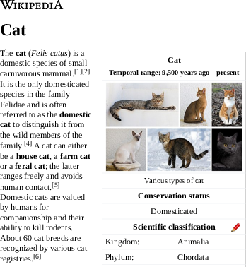 the wikipedia article about cats